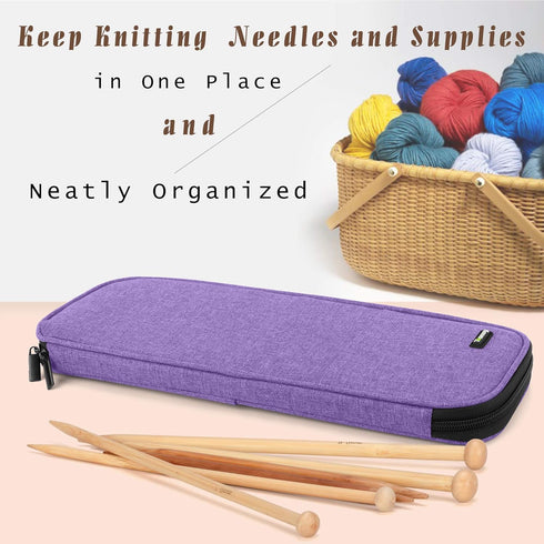 Teamoy Knitting Needles Case (Up to 14''), Travel Organizer Storage Bag for Knitting Needles, Tunisian Crochet Hooks and Accessories, Purple...