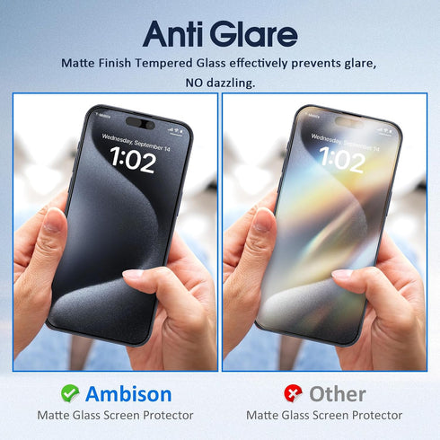 Ambison [2 Pack Matte Glass Screen Protector Designed for iPhone 15 Pro, Install Frame/Bubble Free/Anti-Glare&Fingerprint/Smooth as Silk, 9H Tempe...