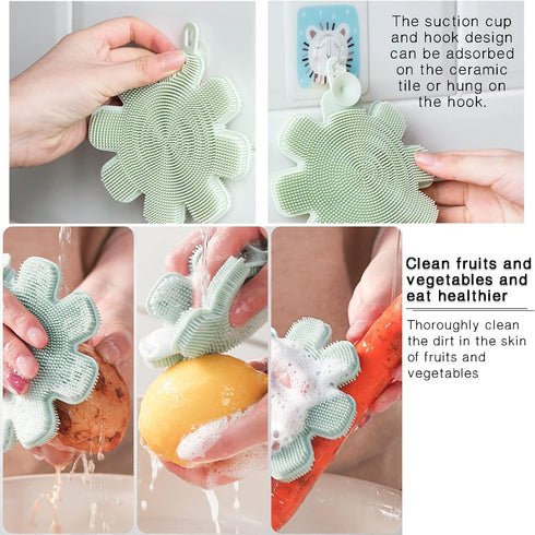 Silicone Sponge Dish Washing Kitchen Scrubber?Dishwashing Brush Silicone Kitchen Brush Flower Shape Cleaning Brushes for Home Restaurant (1, Rando...