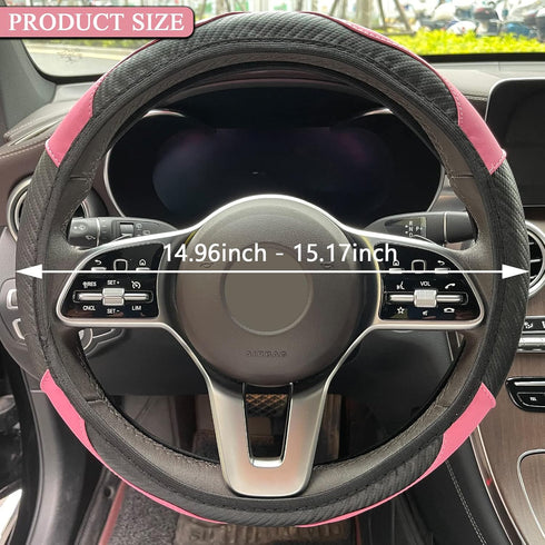 Car Steering Wheel Cover, Anti-Slip Breathable Carbon Fiber PU Leather Steering Wheel Protector, Universal Microfiber 15 inch Car Interior Accesso...