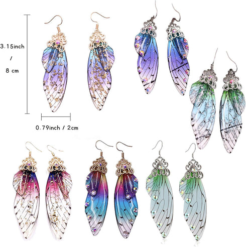 Faerie Butterfly Wing Foil Rhinestone Earrings Necklace Set Unique Fairy Simulation Big Monarch Butterflies Earring Classy Handmade Jewelry for Wo...