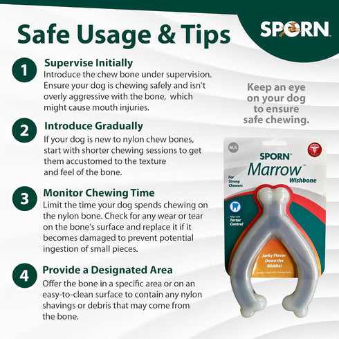 Sporn Durable Marrow Wishbone Dog Chew Bones for Aggressive Chewers, Jerky Flavor Dog Chew Toys for Large Dogs, Gluten-Free & Non-Toxic, Medium/La...