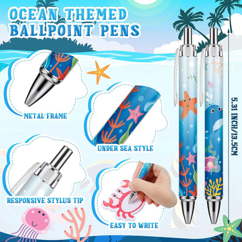 36 Pcs Cute Animal Sticky Notes Sea Animal Ballpoint Pens Under The Sea Party Favors Gift, 24 Mini Fun Pads Self Stick 12 Ocean Pens for Office Sc...