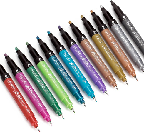 ZEYAR Acrylic Paint Pen, Needle Extra Fine and Chisel Point, 12 Metallic Colors, Waterproof Ink, Works on Rock, Wood, Glass, Metal, Ceramic and Mo...