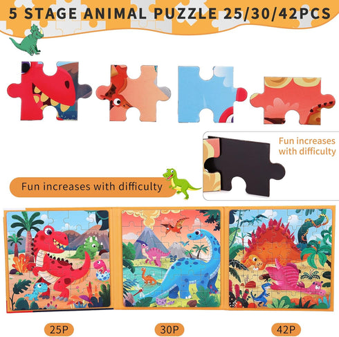 Magnetic Puzzles for Kids 3-8 - 97 Pieces Montessori Magnet Puzzle Book for Toddler Ages 3-5 Dinosaur Activities Toy Travel Puzzles Game Learning ...