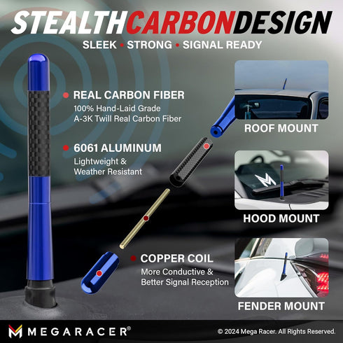 Universal Car Antenna Replacement | Short for Truck| 5 Inch Carbon Fiber | Antena para Carro | Fits Ram Ford F150 Antenna | Car Audio & Video Ante...