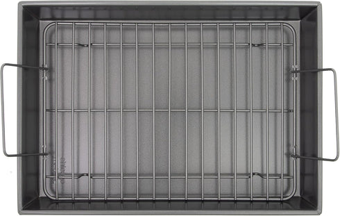 Chicago Metallic 16947 Professional Roast Pan with Non-Stick Rack, 13-Inch-by-9-Inch, Gray...
