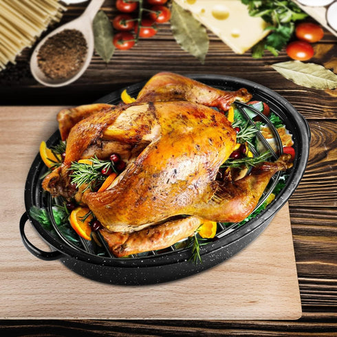 Roasting Rack, Black with Integrated Feet, Enamel Finished, Nonstick, fit for 13 inches oval roasting pan, safety, dishwasher, Great for Basting, ...