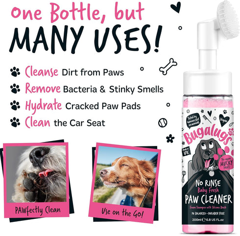 Dog Paw Cleaner No Rinse Foam Cat & Dog shampoo with Silicone Brush Head, waterless grooming products. Travel friendly paw cleaner for dogs defeat...