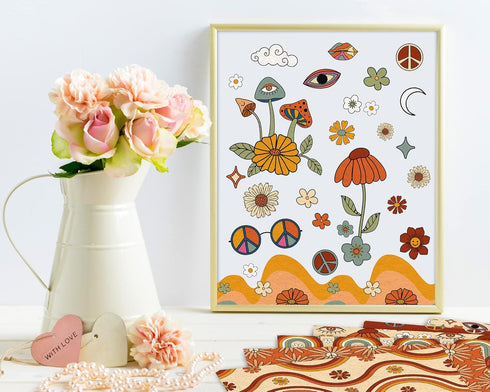 Whaline 12 Designs Retro Floral Pattern Paper 24 Sheet Hippie Groovy Boho Rainbow Scrapbook Double-Sided Craft Paper Folded Flat for Card Making S...