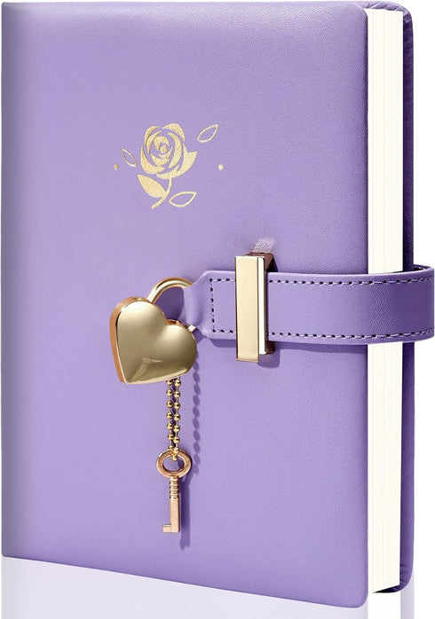 CAGIE Diary with Lock and Key PU Leather Kids Journal with Lock Personal Organizer Combination Travel Secret Notebook for Women, 5.3x8 in?Purple...