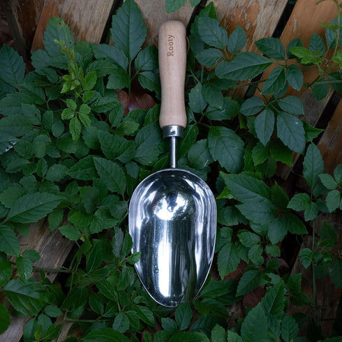 Rooty Garden Soil Scoop with Stainless Steel,Wooden Handle easy for Transplanting, Digging, PLanting, Essential Gardening Tools and Accessories fo...