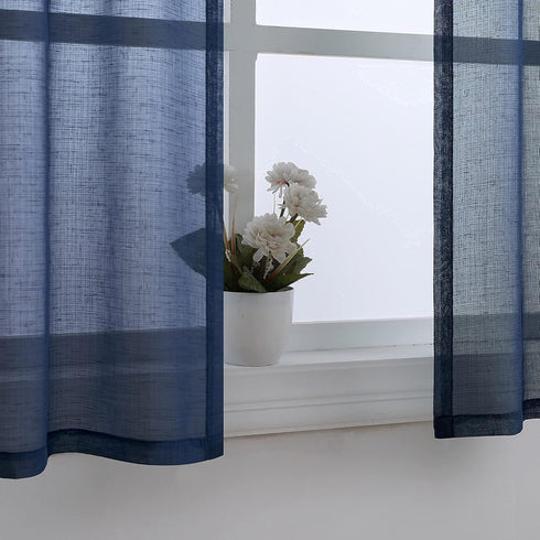 Navy Kitchen Curtains 36 Inch Length for Basement Window Small Pair Rod Pocket Semi Sheer Faux Linen Short Cafe Curtain Tier RV Summer Drapes for ...