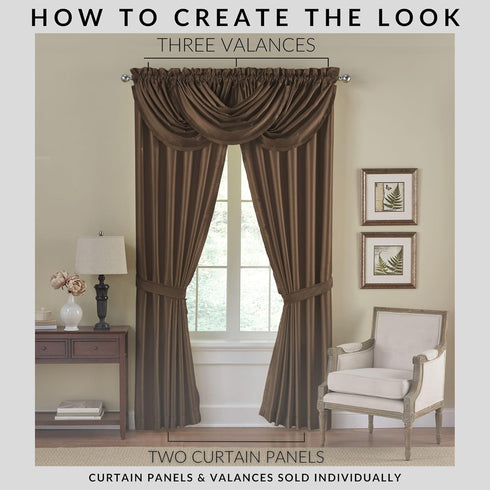 Elrene Home Fashions Versailles Room-Darkening Faux-Silk Waterfall Window Valance, Accessory for Bedroom or Living Room Windows with Rod Pocket Ta...