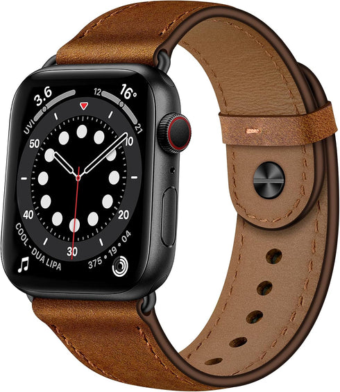 OUHENG Compatible with Apple Watch Band 42mm/41mm/40mm/38mm, Genuine Leather Bands Replacement Strap for iWatch SE2 SE Series 10 9 8 7 6 5 4 3 2 1...