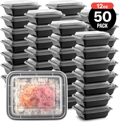 50-Pack Reusable Meal Prep Containers Microwave Safe Food Storage Containers with Lids, 12 OZ - 1 Compartment Take Out Disposable Plastic Bento Lu...