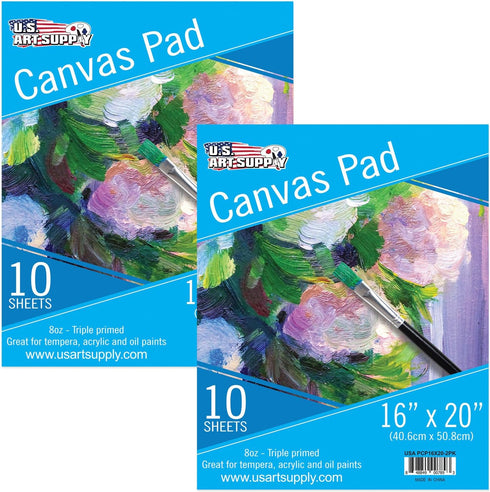 U.S. Art Supply 8" x 10" 10-Sheet 8-Ounce Triple Primed Acid-Free Canvas Paper Pad (Pack of 2 Pads)...