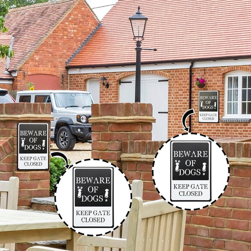 2 Pieces Beware of Dog Sign Funny Warning Decor Beware of Dogs Keep Gate Closed Signs Metal Rust Free Warning Signs Metal Tin Signs for Fence Lawn...