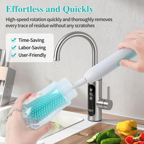 Electric Bottle Brush Cleaner, Electric Baby Bottle Brush Set Including Waterproof Bottle Cleaner, Nipple Brush, Straw Cleaner, Mixer, Bottle Dryi...