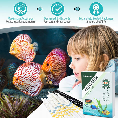 9 in 1 Aquarium Test Kit for Freshwater and Saltwater - 100 Aquarium Test Strips with Test Tube & Thermometer - Fast & Accurate Water Testing Stri...