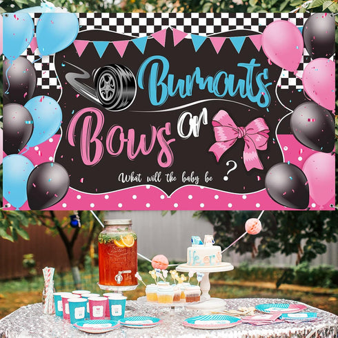 Burnouts or Bows Gender Reveal Decoration Bows or Burnouts Backdrop Gender Reveal Party Supplies Boy or Girl Blue or Pink Baby Shower Banner Photo...