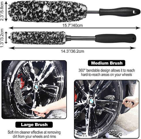 NIKCOSMK 3PCS Wheel Brush Kit for Cleaning Wheel and Tire, Wheel and Rim Brush, Car Detailing Brushes, Bendable & Durable Car Wheel Rim Cleaner Br...