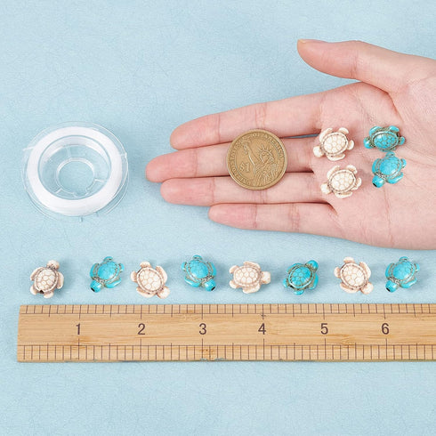 SUNNYCLUE 1 Box 100Pcs Turtle Beads Turtle Charms Summer Ocean Hawaii Blue White Tortoise Beads Bulk Boho Style Synthetic Turquoise Stone Sea Anim...