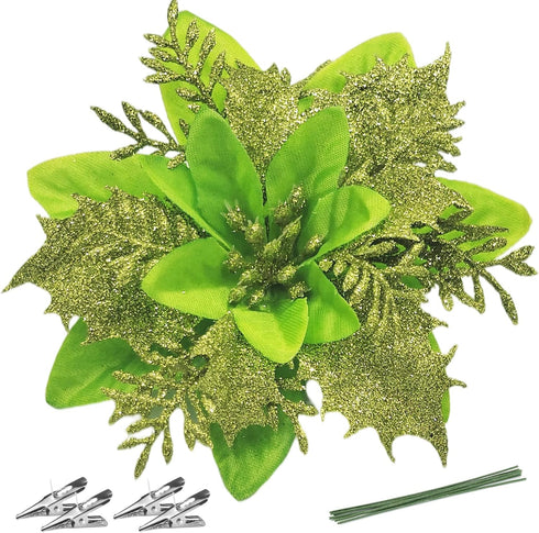 Christmas Poinsettia Artificial Flowers Decorations 5.5" Christmas Tree Wreaths Garland Decoration 12 Pcs Glitter Flowers Picks Decor for Xmas New...