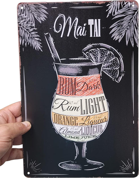 8" x 12" Popular Cocktails and Drink Bar Mix Recipes Menu for Bartenders on Metal Tin Sign Wall Decor Plaque Poster (MAI TAI)...