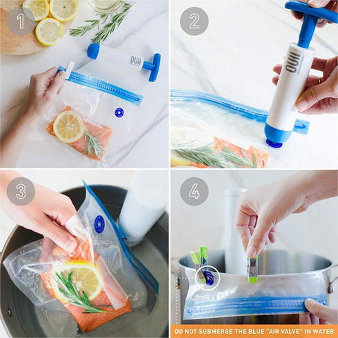 Sous Vide Bags for Joule and Anova Cookers - 15 Reusable BPA-Free Sous Vide Bags with Vacuum Hand Pump in Various Sizes -Vacuum Sealer Bags Food S...