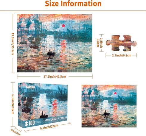 100 Piece Puzzles for Kids Sunrise Impression 100 Piece Puzzle Famous Oil Painting 100 Piece Puzzles for Adults Classic Art 100 Piece Puzzles by M...