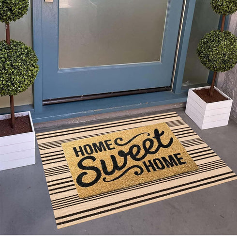 Front Outdoor Door Mat 2'x3',Tan Black Striped Outdoor Rug Machine Washable Cotton Layered Door Mat Entryway Throw Rug for Indoor Entrance...