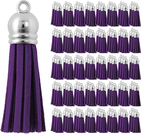 Mandala Crafts 100 Pcs Purple Faux Suede Tassels Bulk Keychain Making Supplies - Small Leather Tassels for Charms, Jewelry Making, and DIY Crafts...