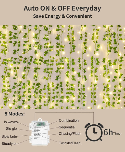 KASZOO 84Ft 12 Pack Artificial Ivy Garland Fake Plants, Vine Hanging Garland with CE Certified 80 LED String Light, Hanging for Home Bedroom Garde...