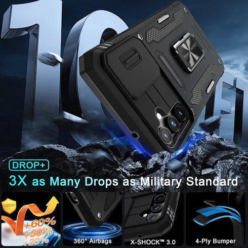 DEERLAMN for Samsung Galaxy S23 FE Case with Slide Camera Cover+Screen Protector(1 Pack),Rotated Ring Kickstand Military Grade Shockproof Protecti...