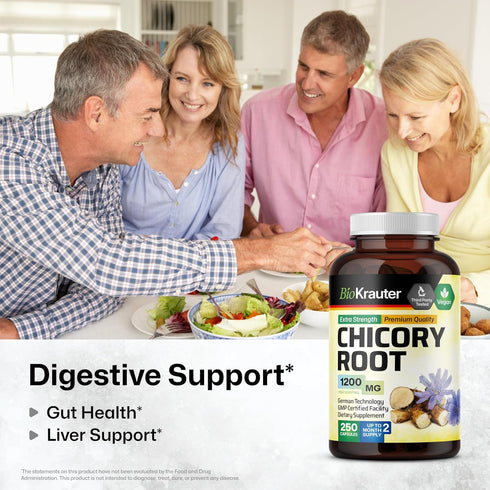 BIO KRAUTER Chicory Fiber Supplement - 1200 mg Strength - 250 Count - Chicory Root Powder - Inulin Capsules for Digestive Support - Vegan...
