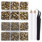 LPBeads 6400 Pieces Hotfix Rhinestones Metallic Gold Flat Back 5 Mixed Sizes Crystal Round Glass Gems with Tweezers and Picking Rhinestones Pen...