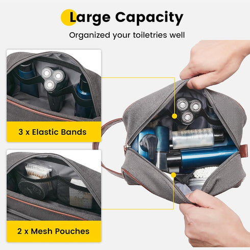 Vorspack Travel Toiletry Bag - Canvas Toiletry Bag for Men Water Resistant Skincare Bag Dopp Kit for Bathroom Toiletries Accessories Gifts - Grey...