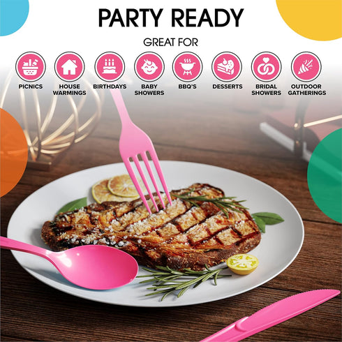 Disposable Cerise Plastic Spoons 50 Pcs - Heavy Duty Cerise Plastic Disposable Cutlery - Cerise Disposable Flatware, Cerise Plastic Silverware, Pl...