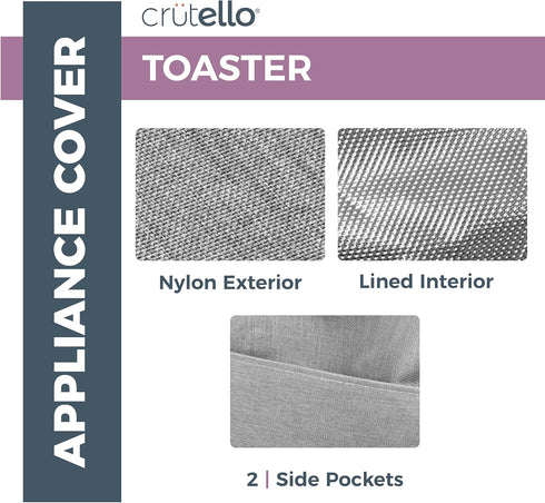 Crutello 4 Slice Toaster Cover with Storage Pockets - Small Appliance Dust Covers, Toaster 4 Slice Carrying Case, Cuisinart Toaster Cover, Sunbeam...