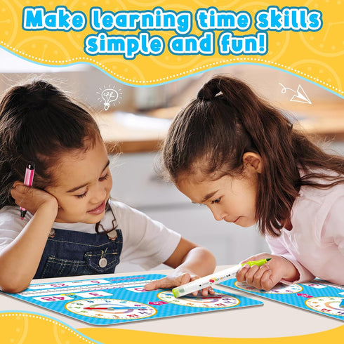 Learning Clock for Kids Toddler Teaching Clock Telling Time Dry Erase Board Preschool Kindergarten 1st 2nd Grade School Homeschool Supplies Educat...