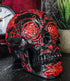 Ebros Day of The Dead Spider Web Floral Red Rose Skull Figurine DOD Floral Black Sugar Skull Statue 5" L...