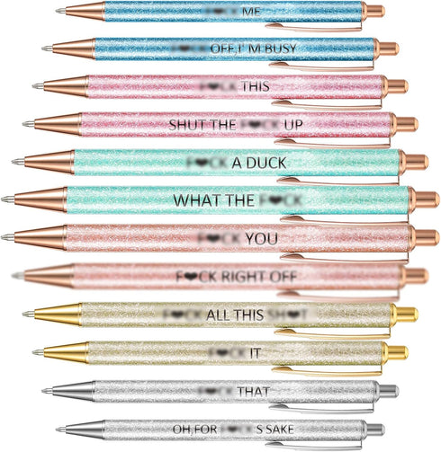 12 Pcs Quotes Sparkly Fancy Pen Inspirational Glitter Ballpoint Pen with Motivational Messages Cute Pens Metal Inspirational Metal Black Ink Pens(...