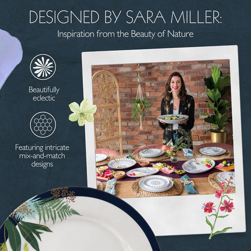 Portmeirion Sara Miller Parrot Melamine Dinner Plates, Set of 4 - Bold Parrot Motif with Tropical Accents - 11" BPA-Free Decorative Plates for Gat...