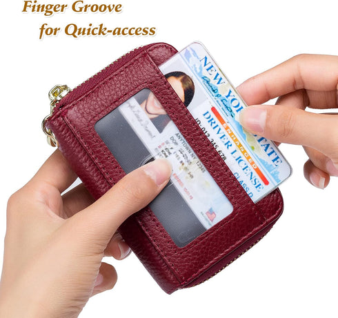 imeetu RFID Credit Card Wallet, Genuine Leather Zipper Card Case Holder with Removable Keychain(Red)...