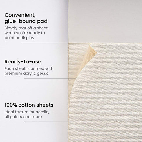 ARTEZA Canvas Pad, 9 x 12 Inches, Pack of 1, 10 Sheets, Glue-Bound Canvas Paper for Oil and Acrylic Painting and Mixed Media Techniques...
