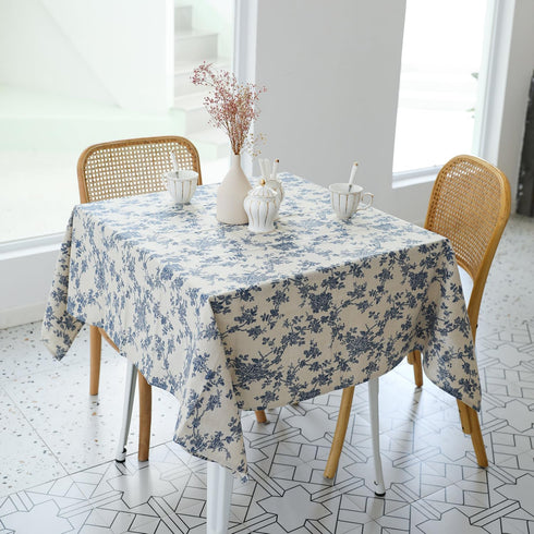 Pastoral Square Tablecloth - 52 x 52 Inch - Beige Linen Table Cloth - Washable Table Cover with Dust-Proof Wrinkle Resistant for Restaurant, Picni...
