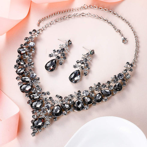 EVER FAITH Women's Crystal Elegant Bridal Floral Cluster Teardrop Statement Necklace Earrings Set...