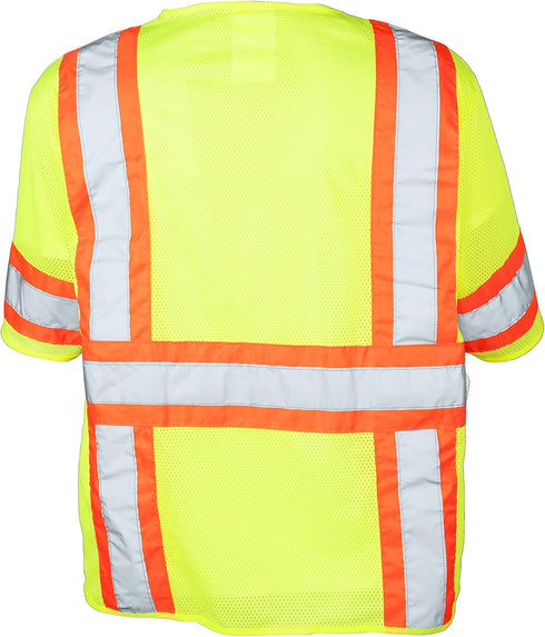 Ironwear 1293-LZ-2-M ANSI Class 3 Polyester Mesh SAFETY Vest with Zipper & 4" Orange/2" Silver Reflective Tape, Lime, Medium...