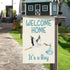 Welcome Home Baby Boy Garden Flag Baby Shower Garden Flag 12×18 Inch Double Sided Burlap Flag Newborn Gender Reveal Lawn Yard Sign Stork Outdoor D...